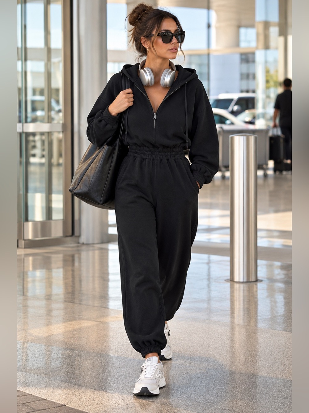 Abercrombie Everyday Hooded Fleece Jumpsuit Black A&F Lounge Collection XSP